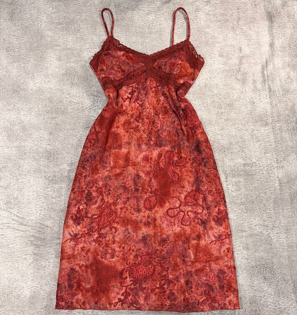 Vintage Red Tie Die Mesh Midi Dress